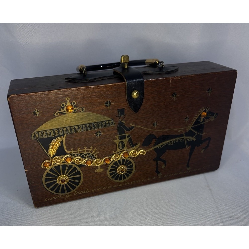 Enid Collins of Texas Box Bag Horse "Carriage Trade" Gold Wood 1962